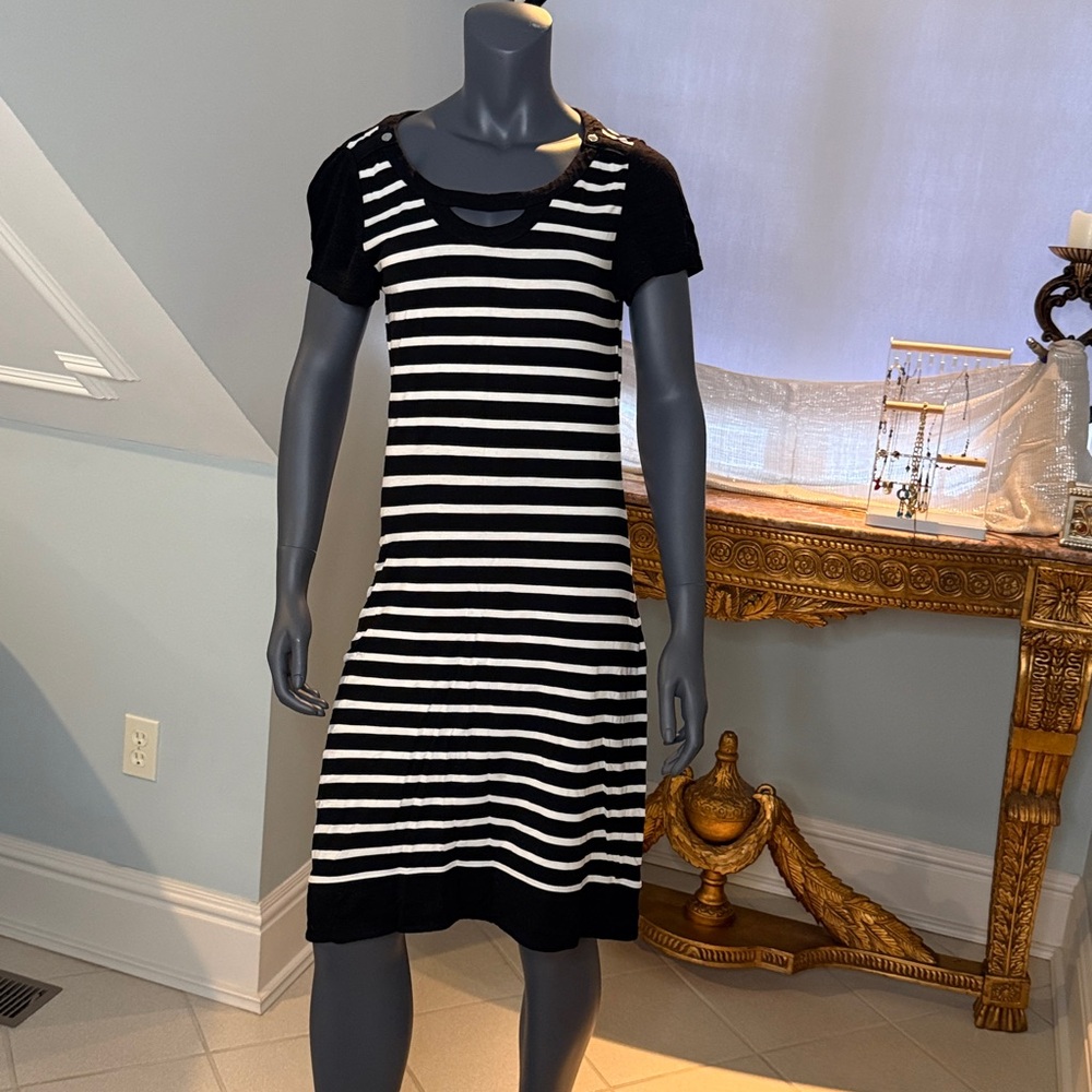 White House Black Market Black and White V-Neck Raglan Mini Dress